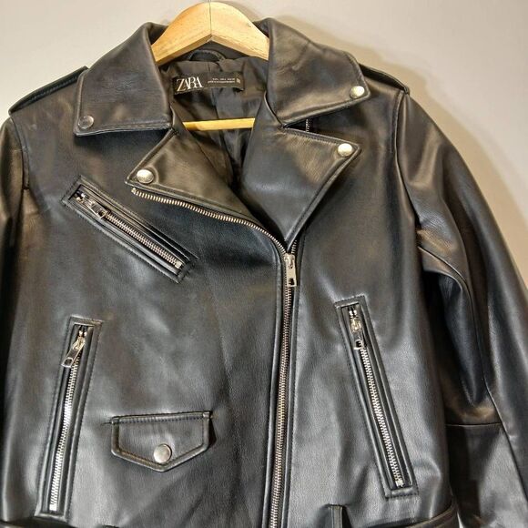 Zara womens large biker jacket leather black - Picture 5 of 8